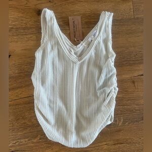 Project Social T Float Away Side Ruched V neck tank - Oat Milk-XS